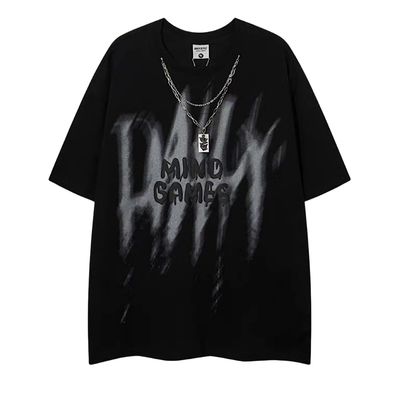 【NIHAOHAO】Front spray art initial design oversized short-sleeved T-shirt  NH0233