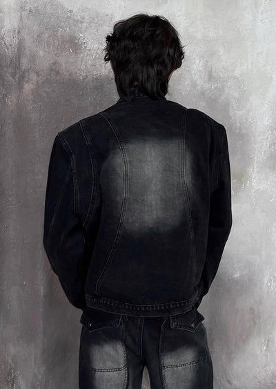 【SOULWORKER】Neck patch design band collar silhouette denim jacket  SW0031