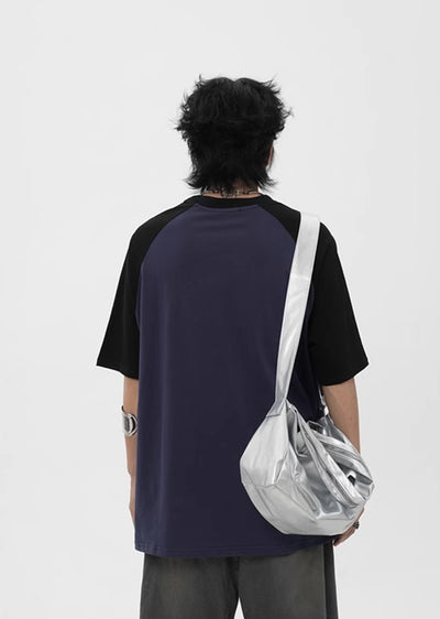 【NIHAOHAO】Multiple initial double color design bicolor silhouette short sleeve T-shirt  NH0140