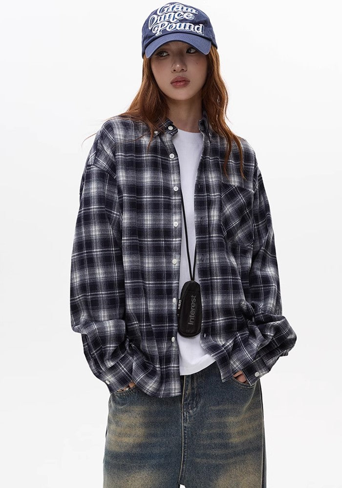 【Apocket】Regular check design collar type long sleeve shirt  AK0036