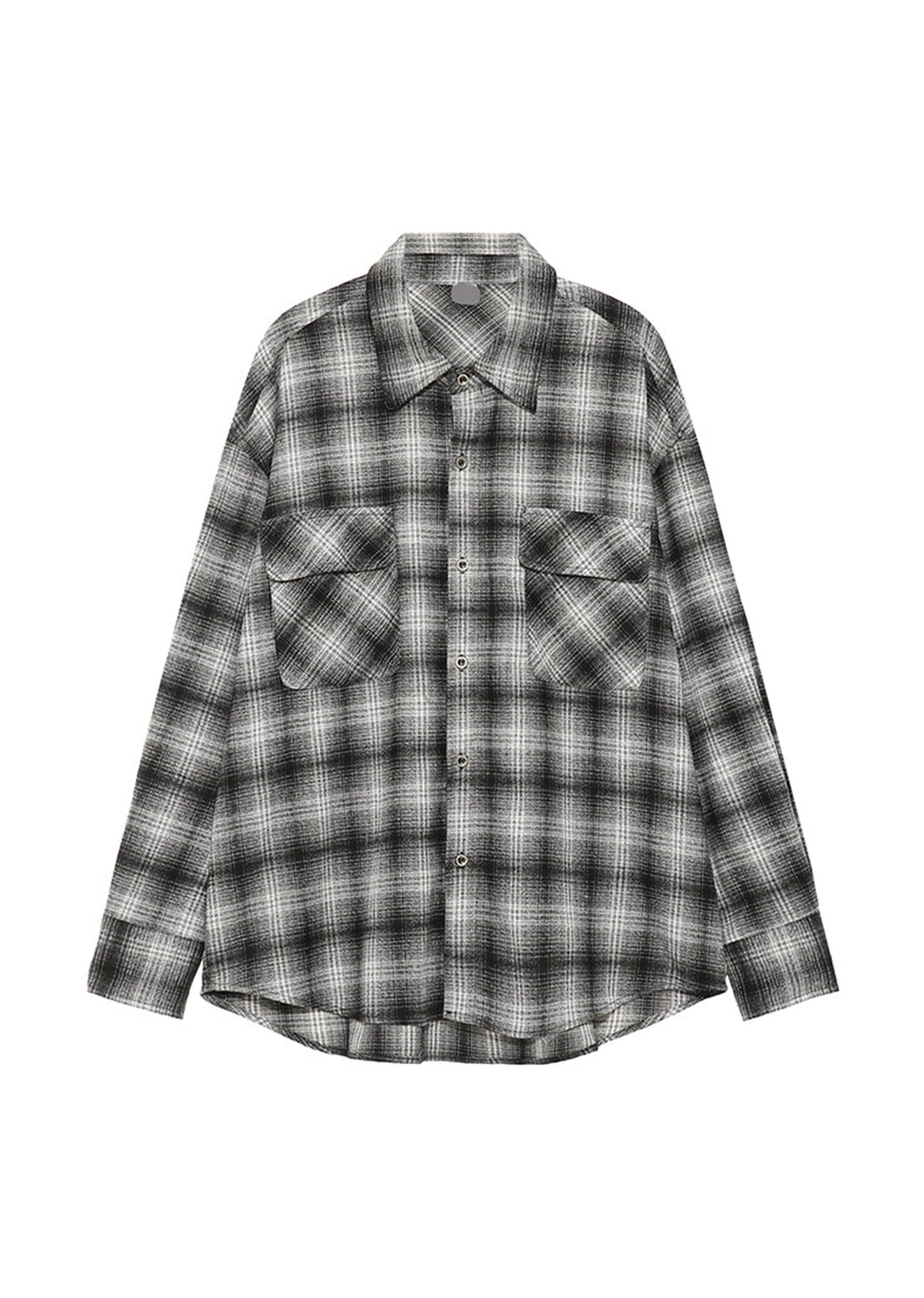 【H GANG X】Regular check pattern design loose collar long sleeve shirt  HX0064