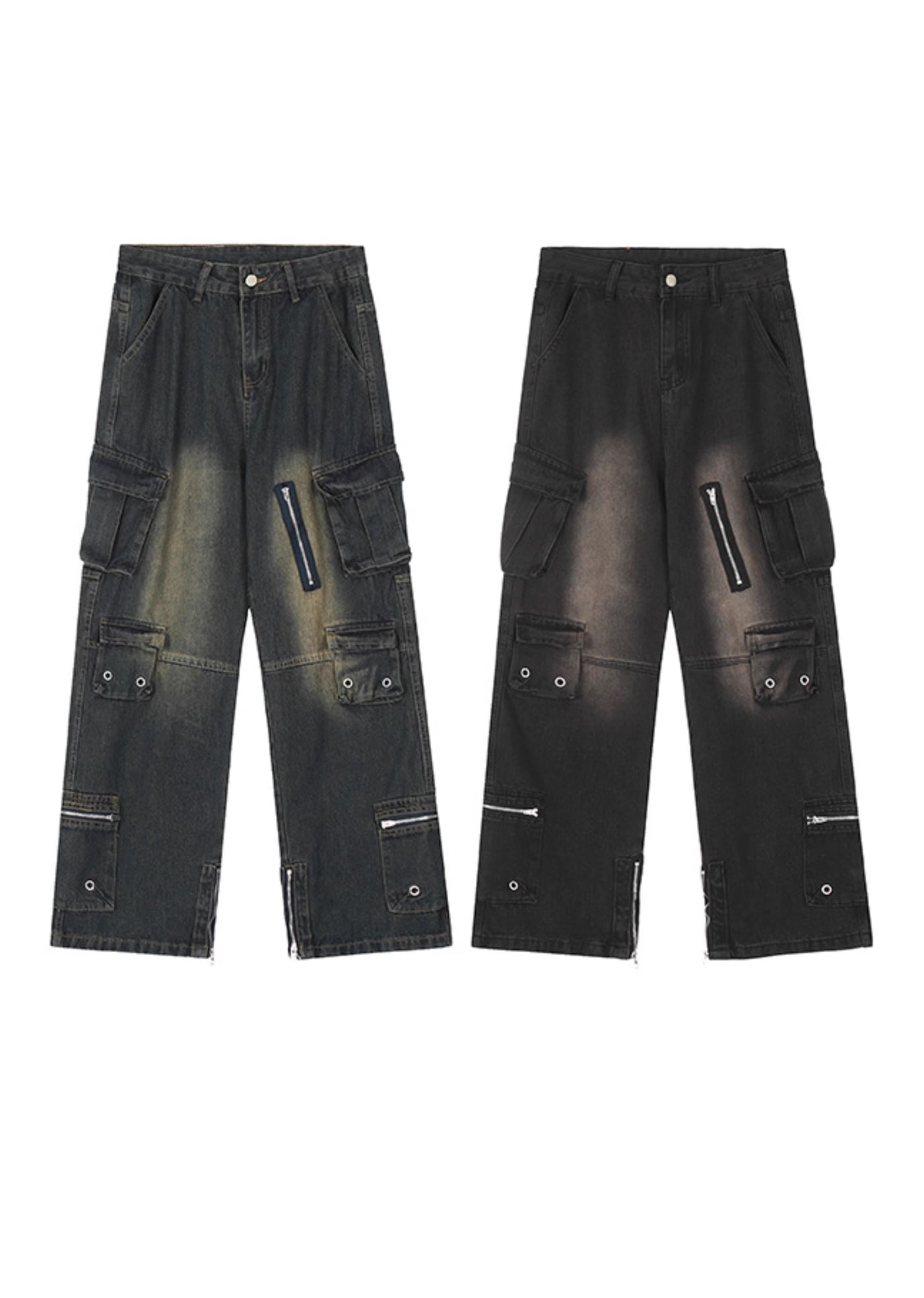 【TR BRUSHSHIFT】Multi-pocket design wide over black cargo denim pants  TB0041