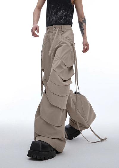 【Culture E】Countless Cut Wide silhouette multi-varied design slacks leather pants  CE0145