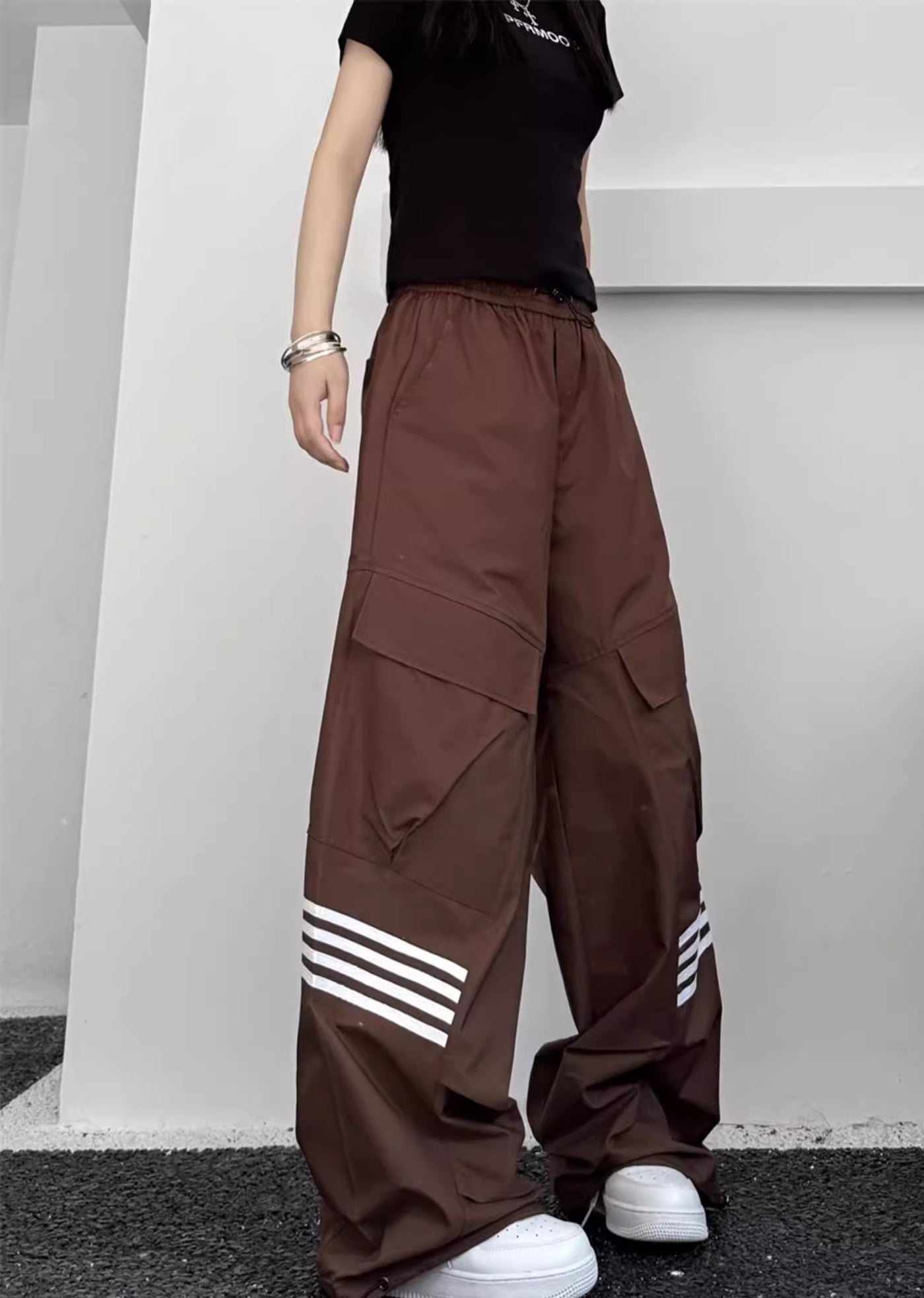 [W3] Double line design double color straight pants WO0053