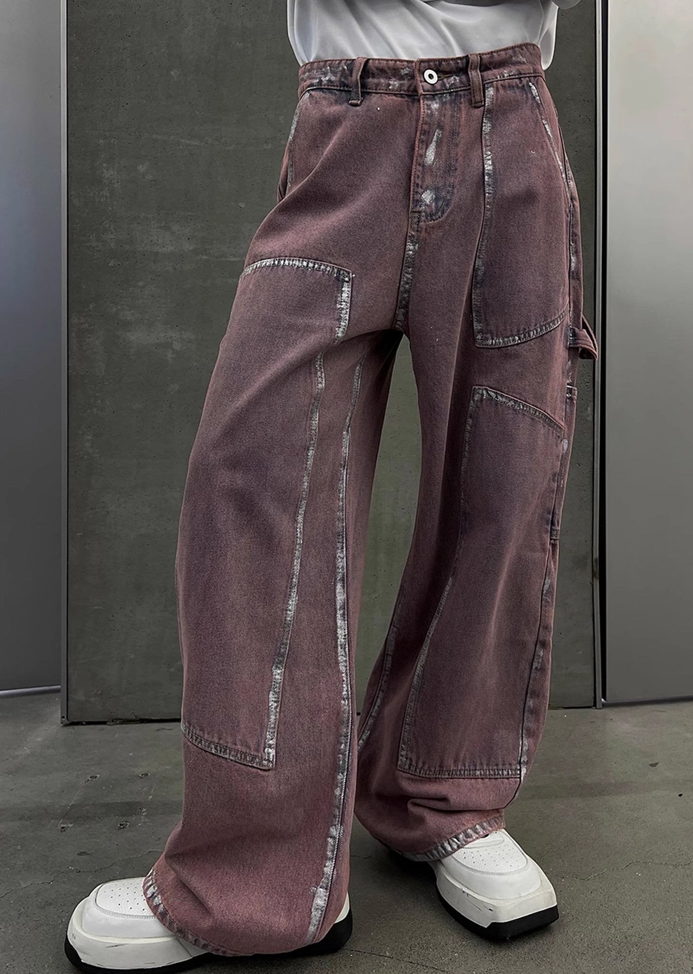 【SOULWORKER】Pinky purple color design line silhouette denim pants  SW0018