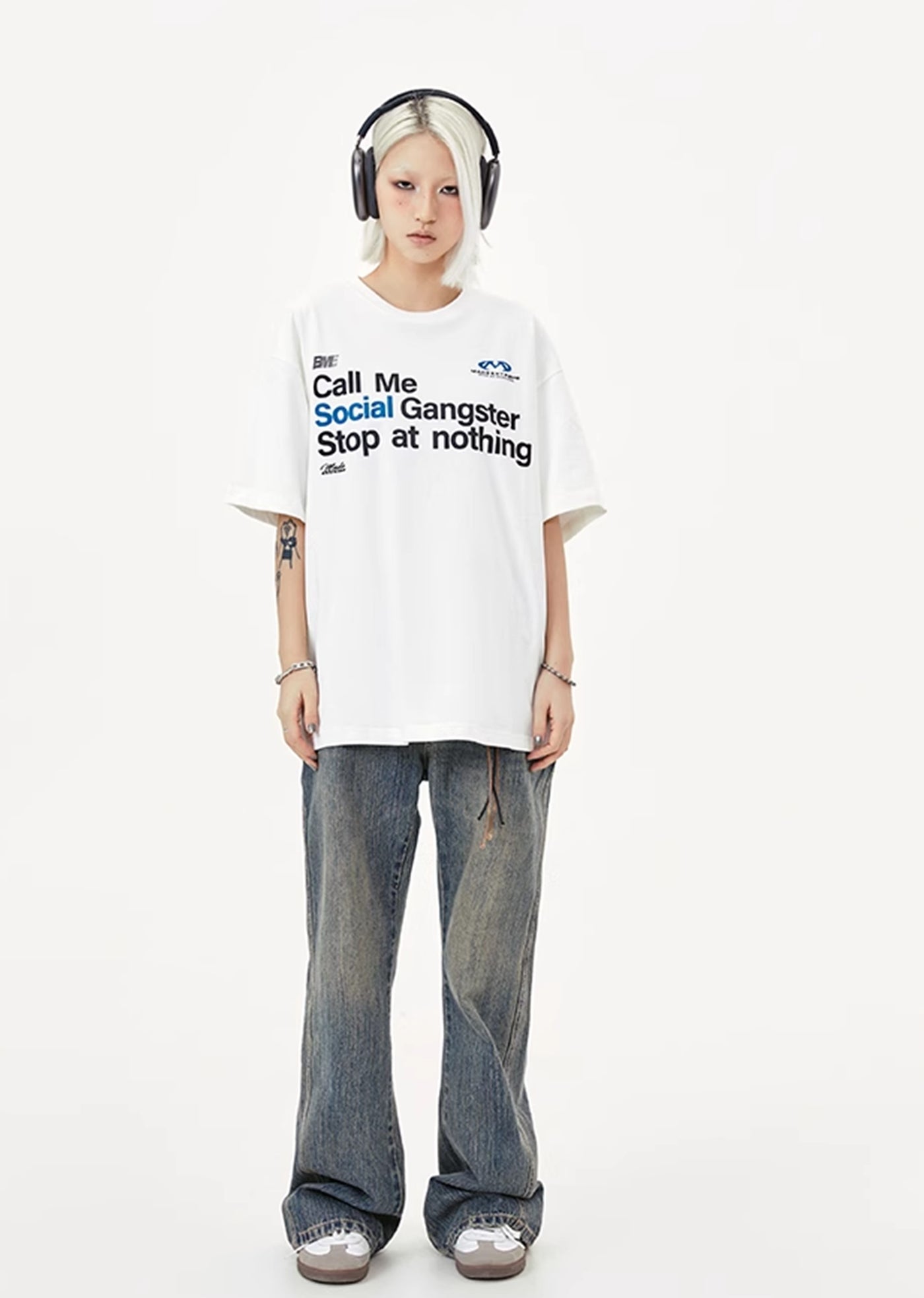 【MADEEXTREME】Horizontal line initial design simple street short sleeve T-shirt  MT0007