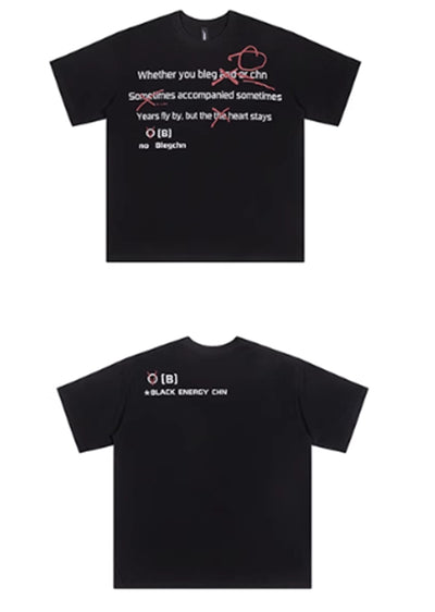 [76street] Front Multiple Initial Design Heartbreak Short Sleeve T-Shirt ST0010