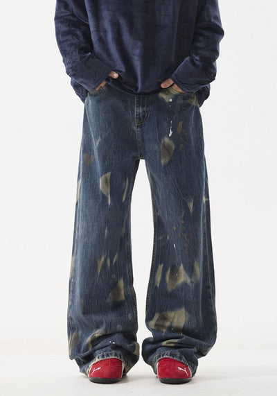 【BTSG】Point wash vintage processed wide straight denim pants  BS0051