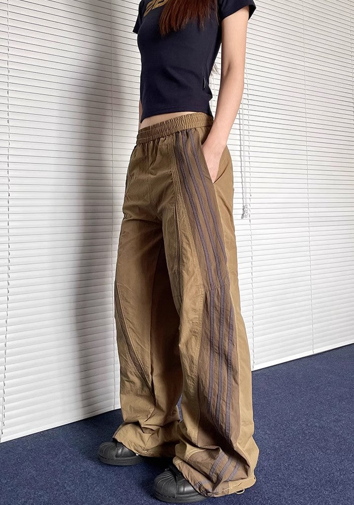 【Apocket】Big side line design casual sporty wide pants  AK0029