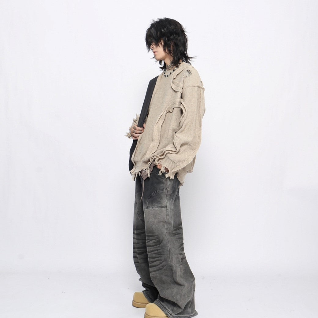 【Mz】Wave line silhouette design loose style knit sweater  MZ0044