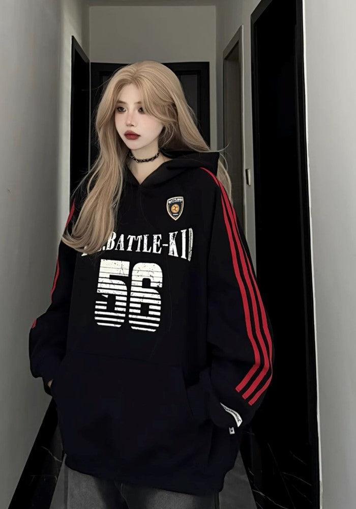 【W3】Front number initial design sporty style hoodie  WO0088