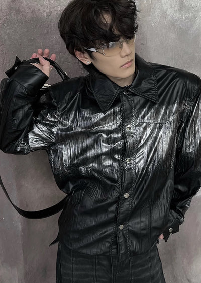 【SOULWORKER】Black glossy design color overload silhouette jacket  SW0024