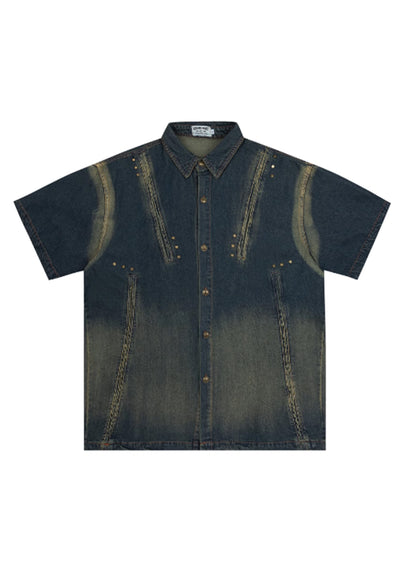 [W3] Dull wash coloring over silhouette denim shirt WO0047