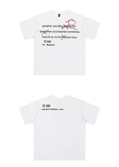 [76street] Front Multiple Initial Design Heartbreak Short Sleeve T-Shirt ST0010