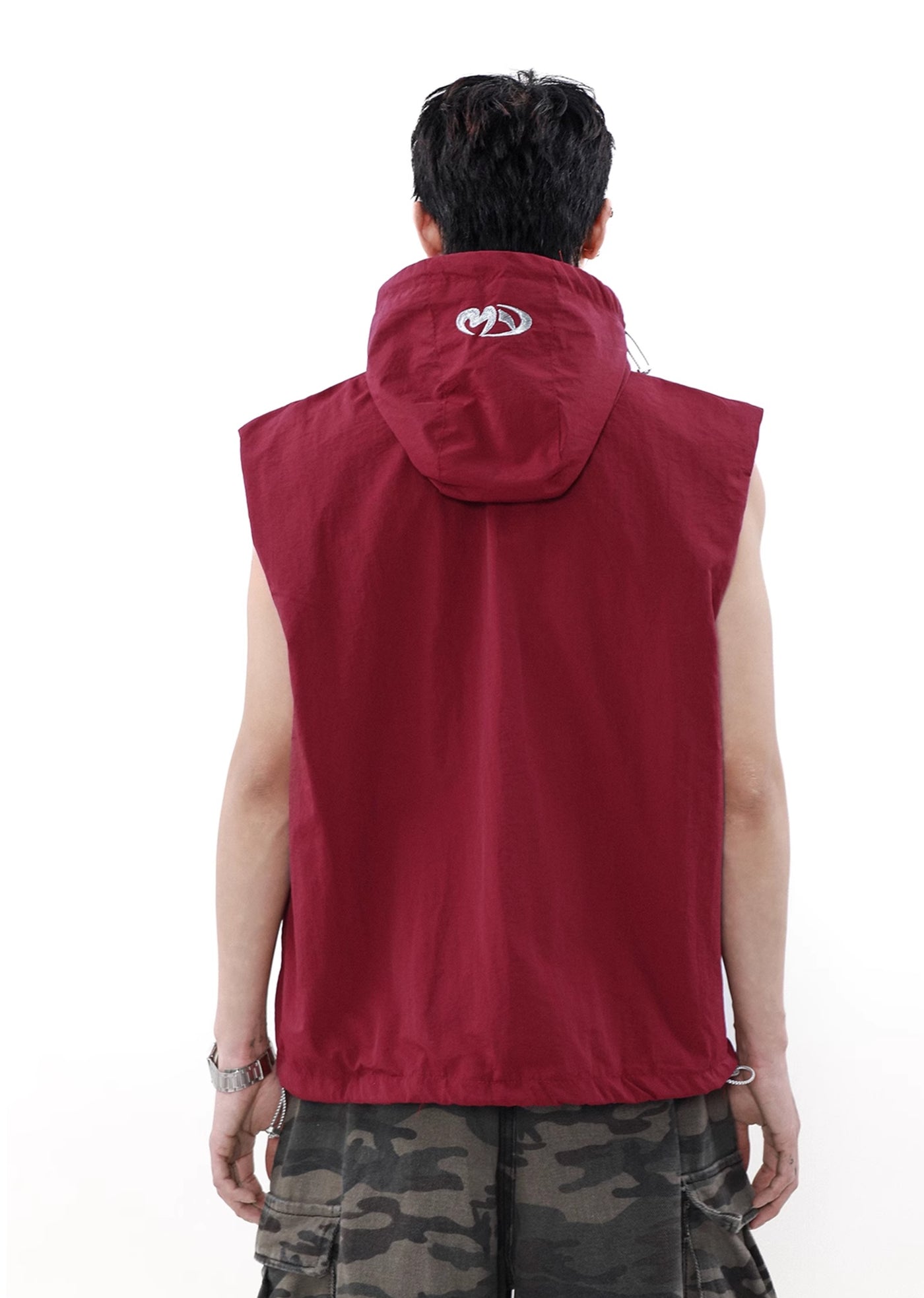 【MR nearly】Full zip design Round hoodie style Sleeveless  MR0105