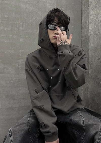 【SOULWORKER】Fully damaged Kusumin base color oversized silhouette hoodie  SW0028