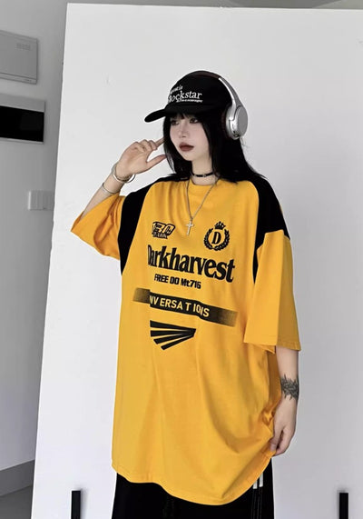 【W3】Double-color gaming-style oversized short-sleeved T-shirt  WO0059