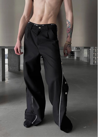 [SOULWORKER] Side line and patch design monochrome wide pants SW0012