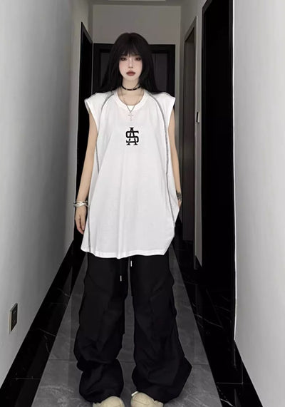 【W3】Double line design tight monotone sleeveless  WO0065