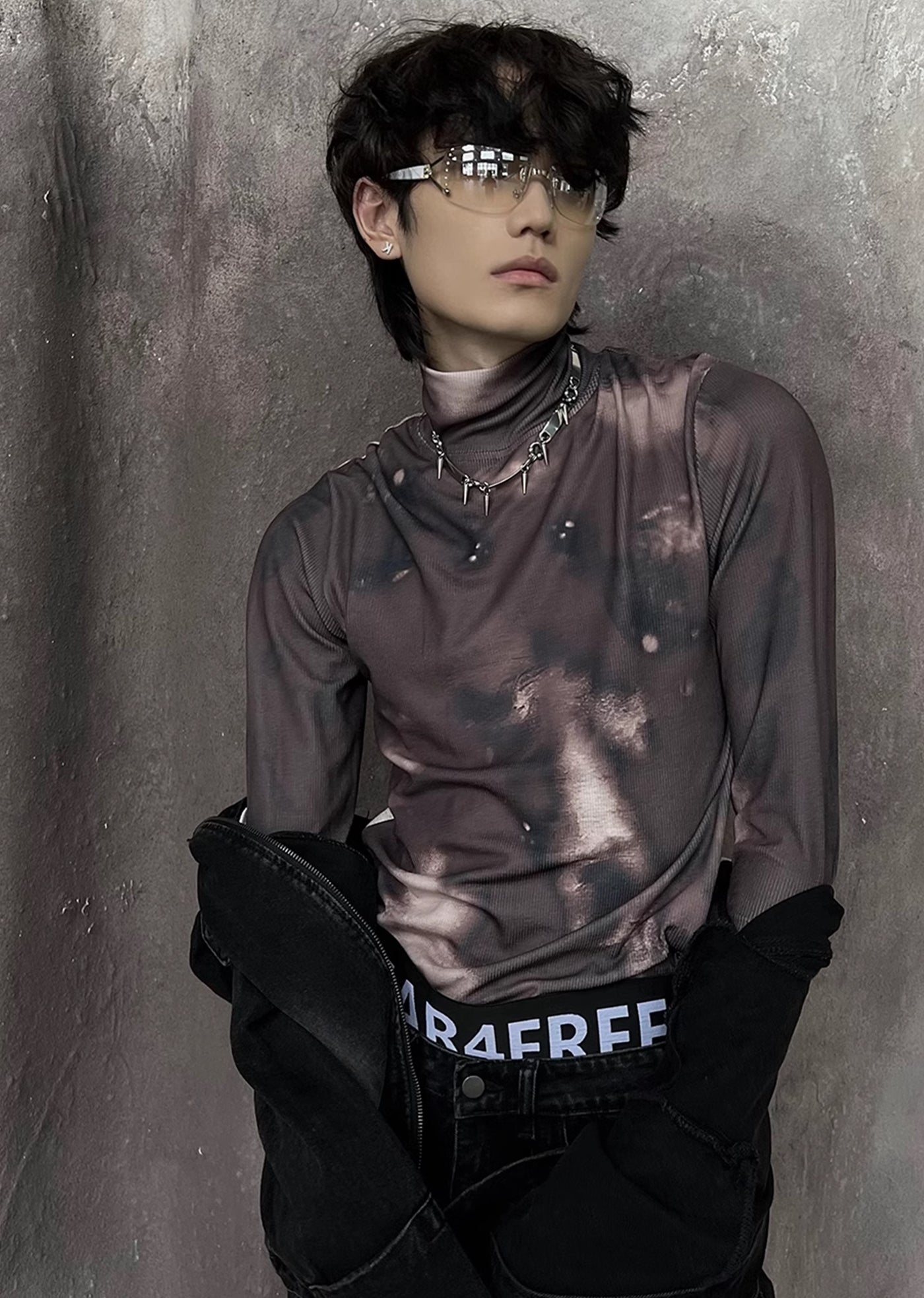 【SOULWORKER】Random wash color see-through design long sleeve T-shirt  SW0026