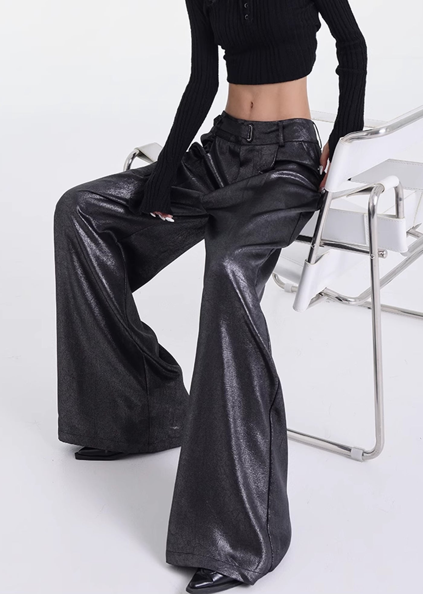 【Ken studio】Special glossy design regular over-wide pants  KS0017