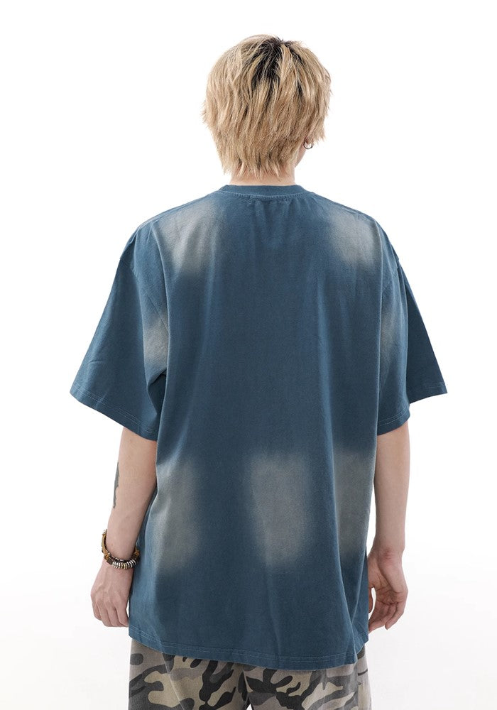 【MR nearly】Grunge wash multi-point initial design short sleeve T-shirt  MR0120