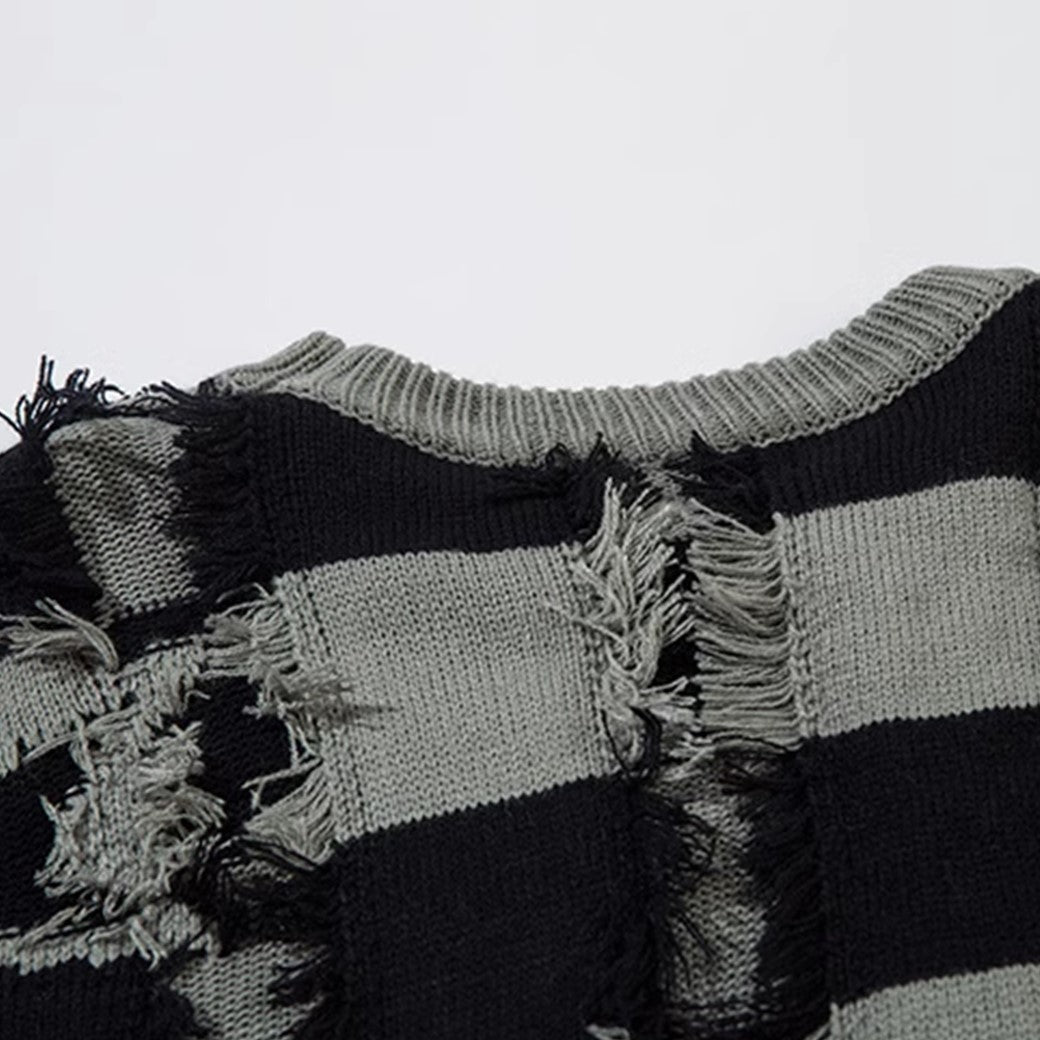 【NIHAOHAO】Fully distressed vintage star pattern knit sweater  NH0163