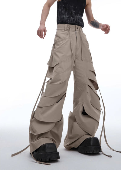 【Culture E】Countless Cut Wide silhouette multi-varied design slacks leather pants  CE0145