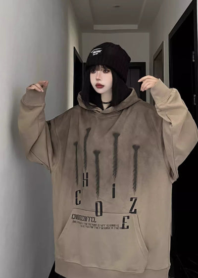 【W3】Grunge Wash Nail Design Front Over Hoodie  WO0075