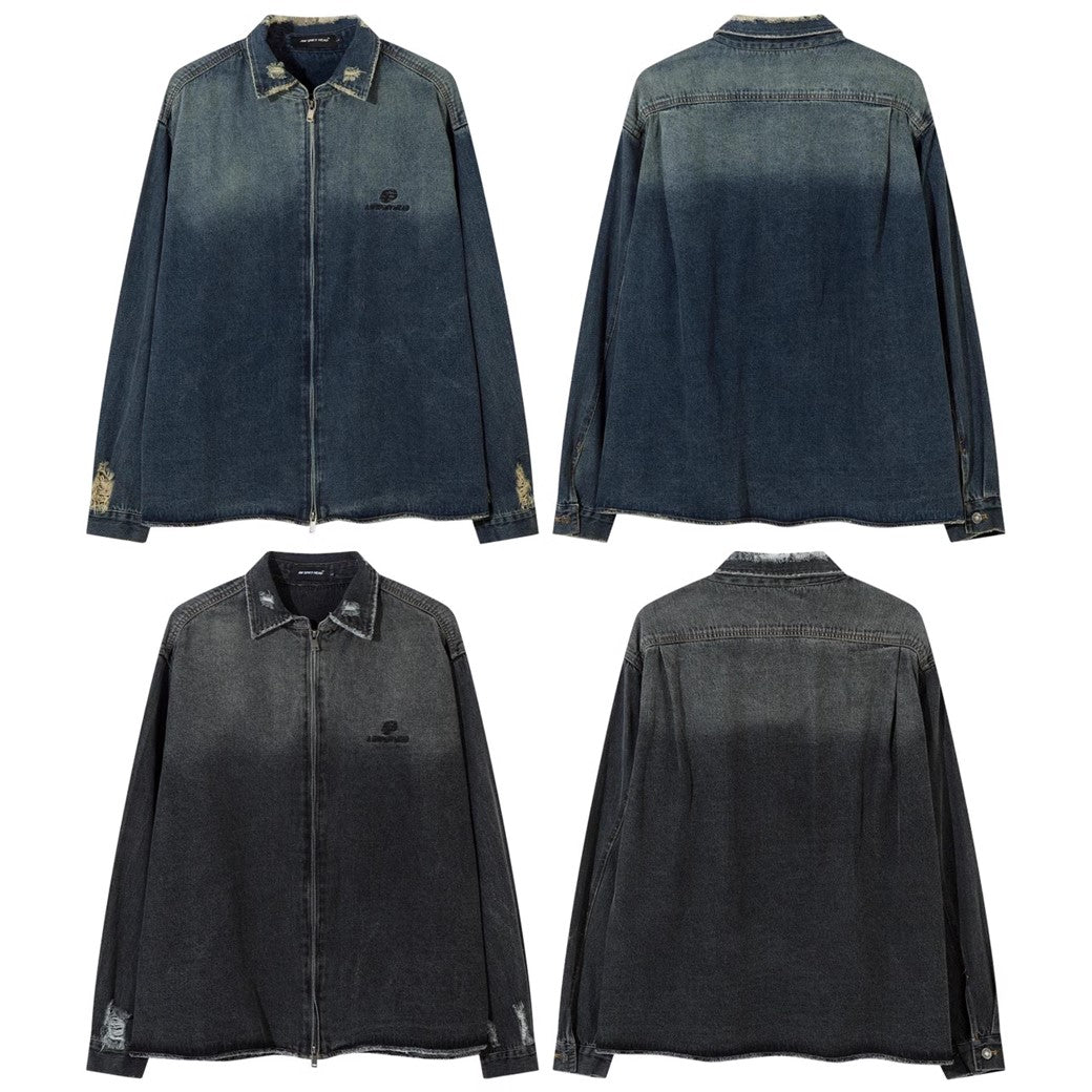 【Mz】Gradient navy vintage denim shirt  MZ0035