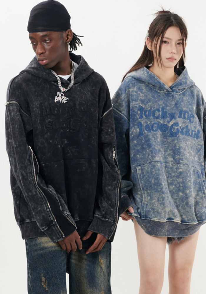 【10/21新作】Random wash color design wide over silhouette hoodie  HL3092