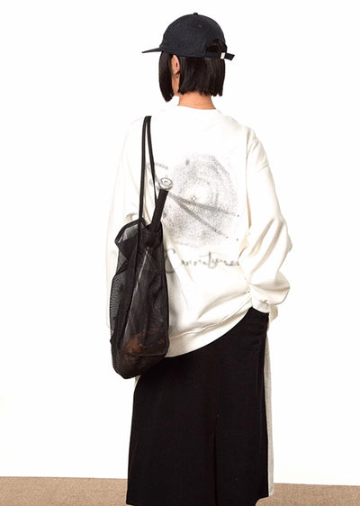 【BLACK BB】Simple moon initial design front over long sleeve T-shirt  BK0035