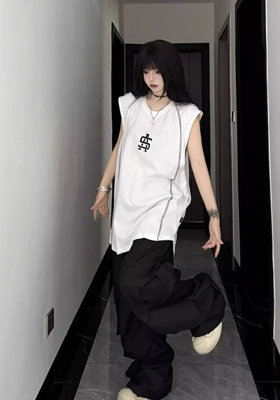 【W3】Double line design tight monotone sleeveless  WO0065