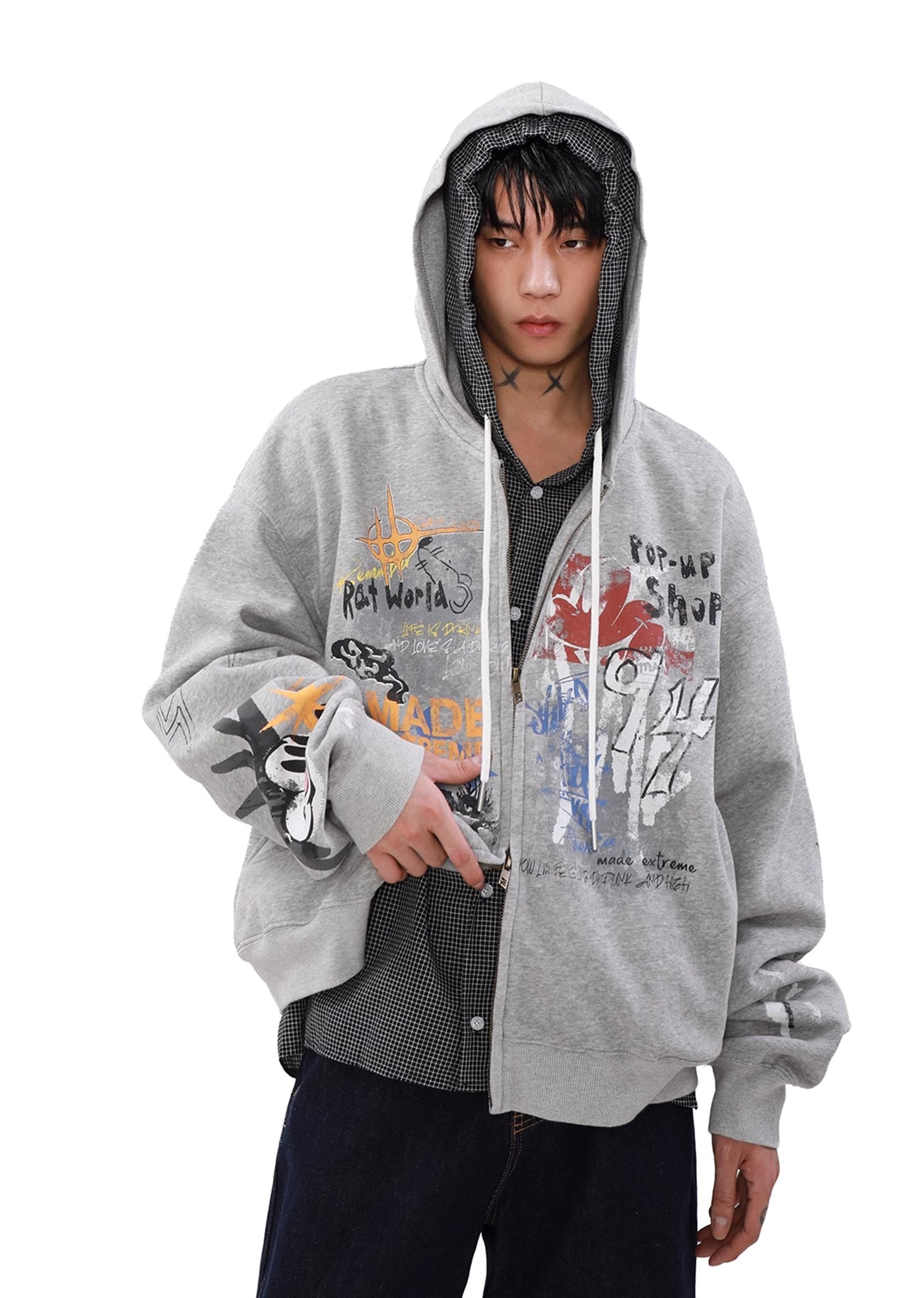 【MR nearly】Myriad Illustrations Active Design Full Zip Dull Hoodie  MR0133