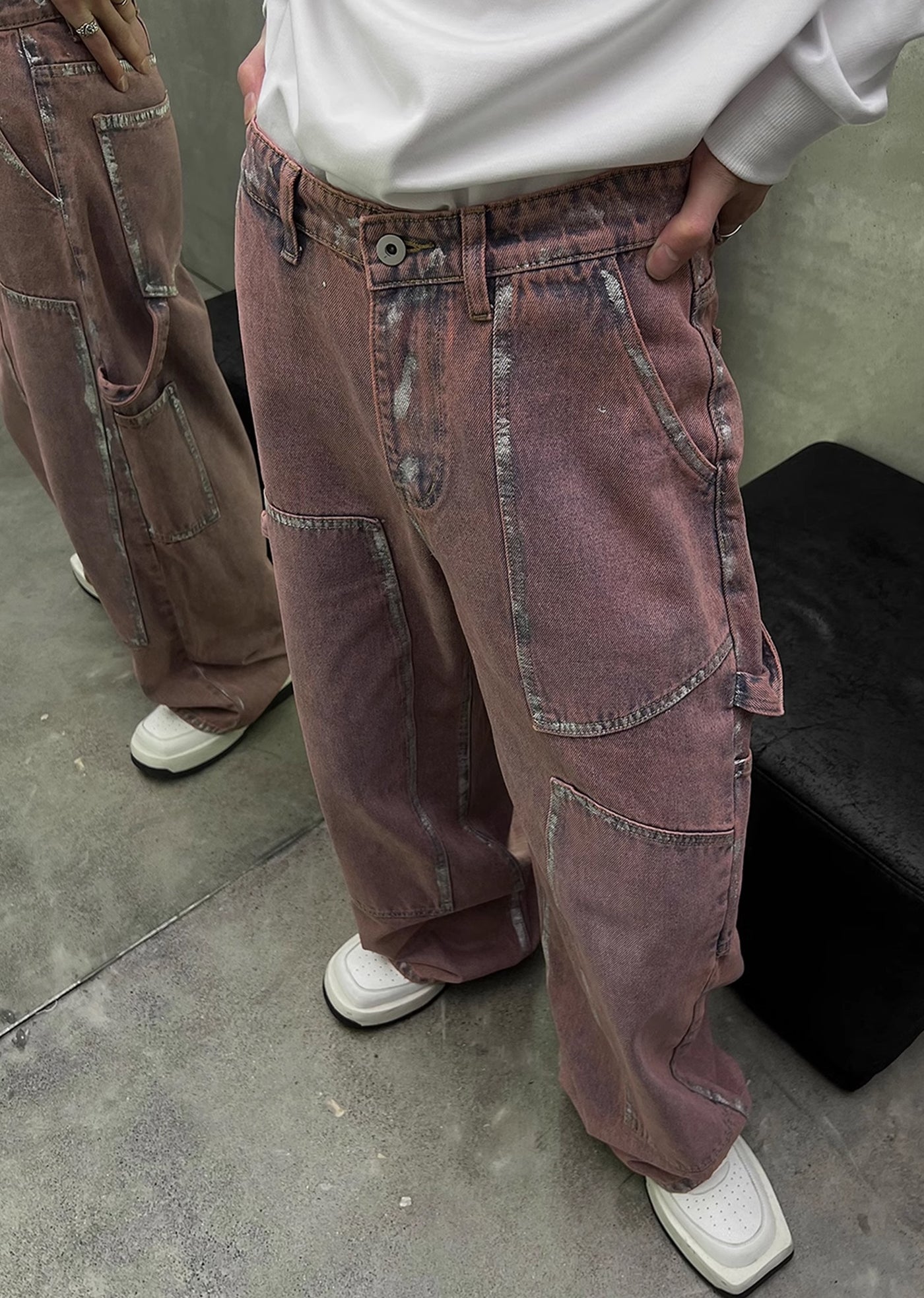 【SOULWORKER】Pinky purple color design line silhouette denim pants  SW0018