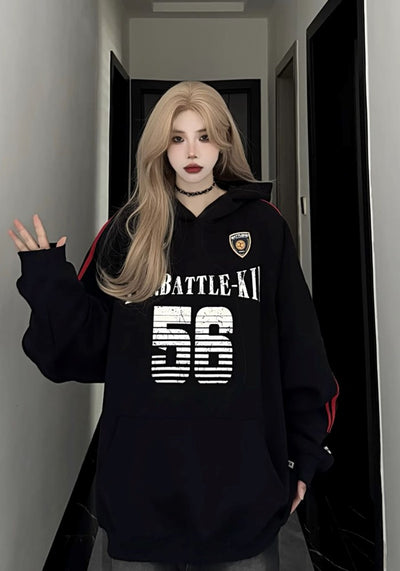 【W3】Front number initial design sporty style hoodie  WO0088