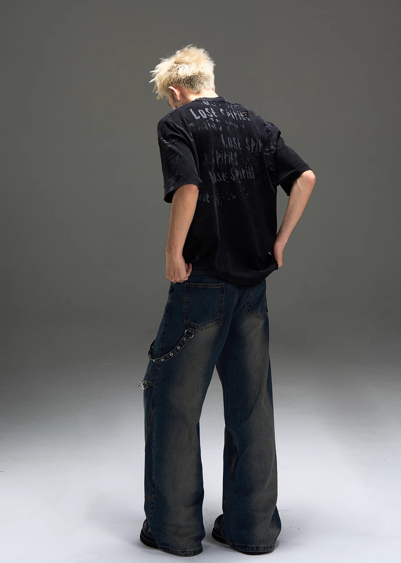 【MAXDSTR】Single suspender design random wash wide denim pants  MD0171