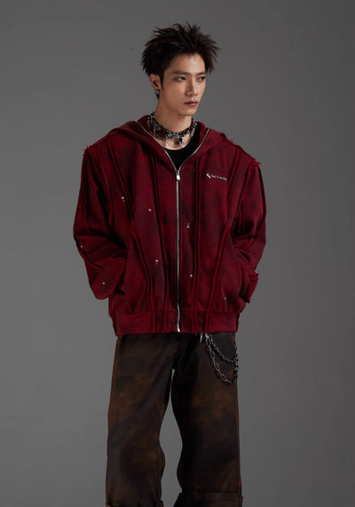 【NOMANIAI 】Dark design color jacket style fringe damaged hoodie  NA0005