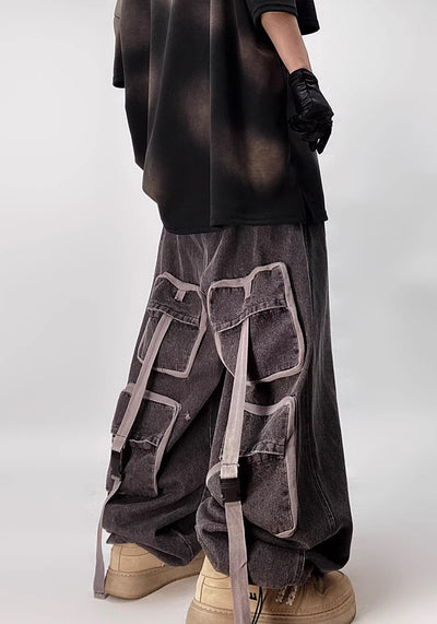 【UUCSCC】Four-point back pocket design wide over pants  US0069