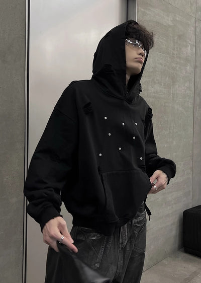 【SOULWORKER】Fully damaged Kusumin base color oversized silhouette hoodie  SW0028