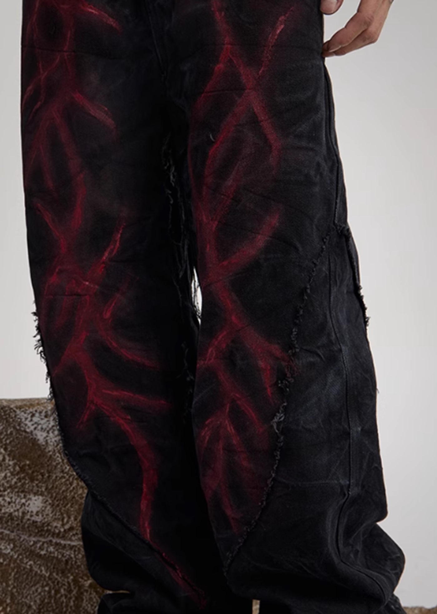 【FLYERRER】Lightning Red Break Collar Wide silhouette blood denim pants  FE0001