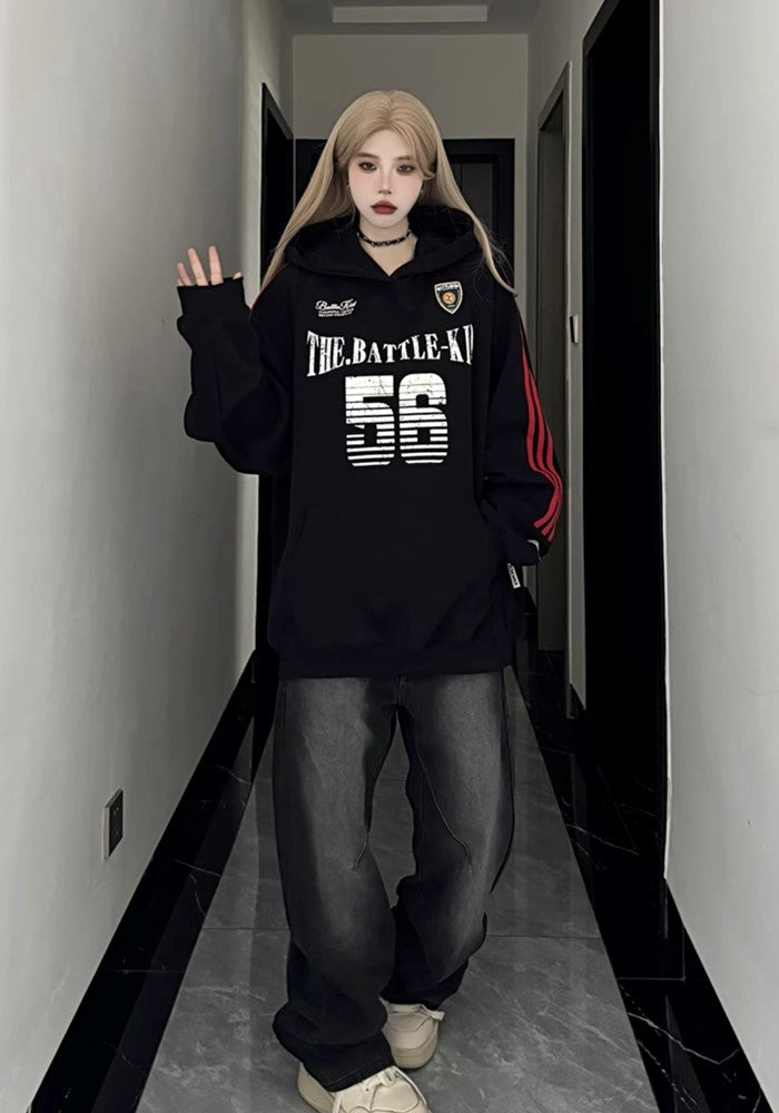 【W3】Front number initial design sporty style hoodie  WO0088