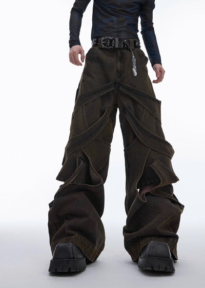 【Culture E】Dull wash cross infinity design denim wide pants  CE0146