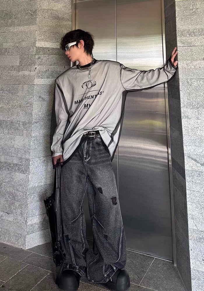 【MARTHENAUT】Special silhouette design wide balloon override denim pants  MH0040