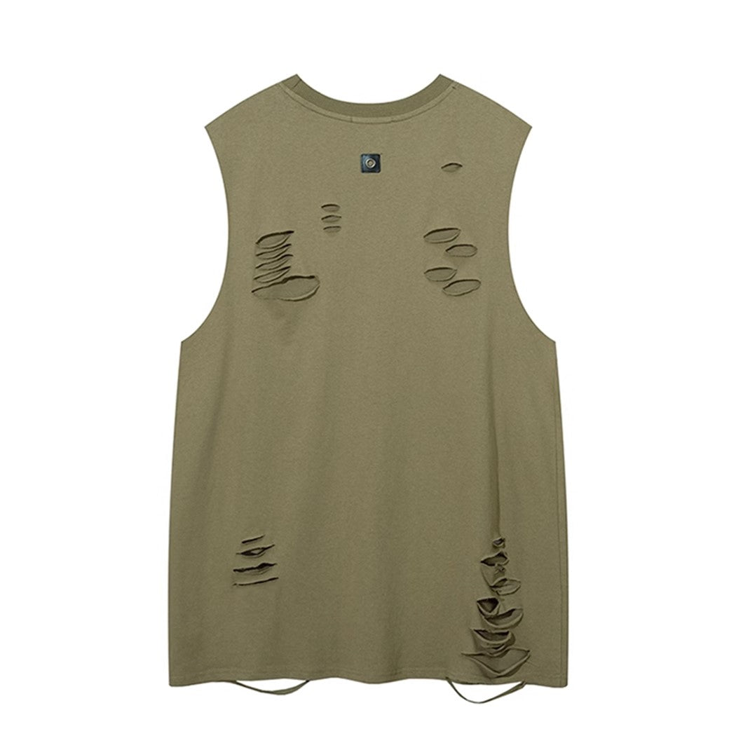 【From Mars】Hem Mid-length distressed design simple sleeveless  FS0005