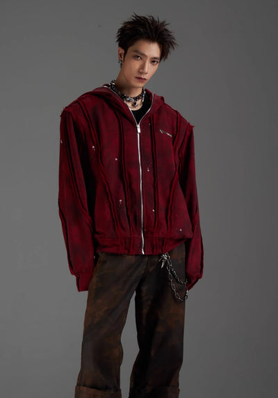 【NOMANIAI 】Dark design color jacket style fringe damaged hoodie  NA0005