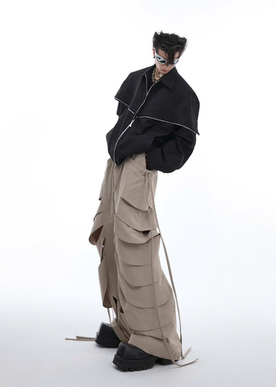 【Culture E】Countless Cut Wide silhouette multi-varied design slacks leather pants  CE0145