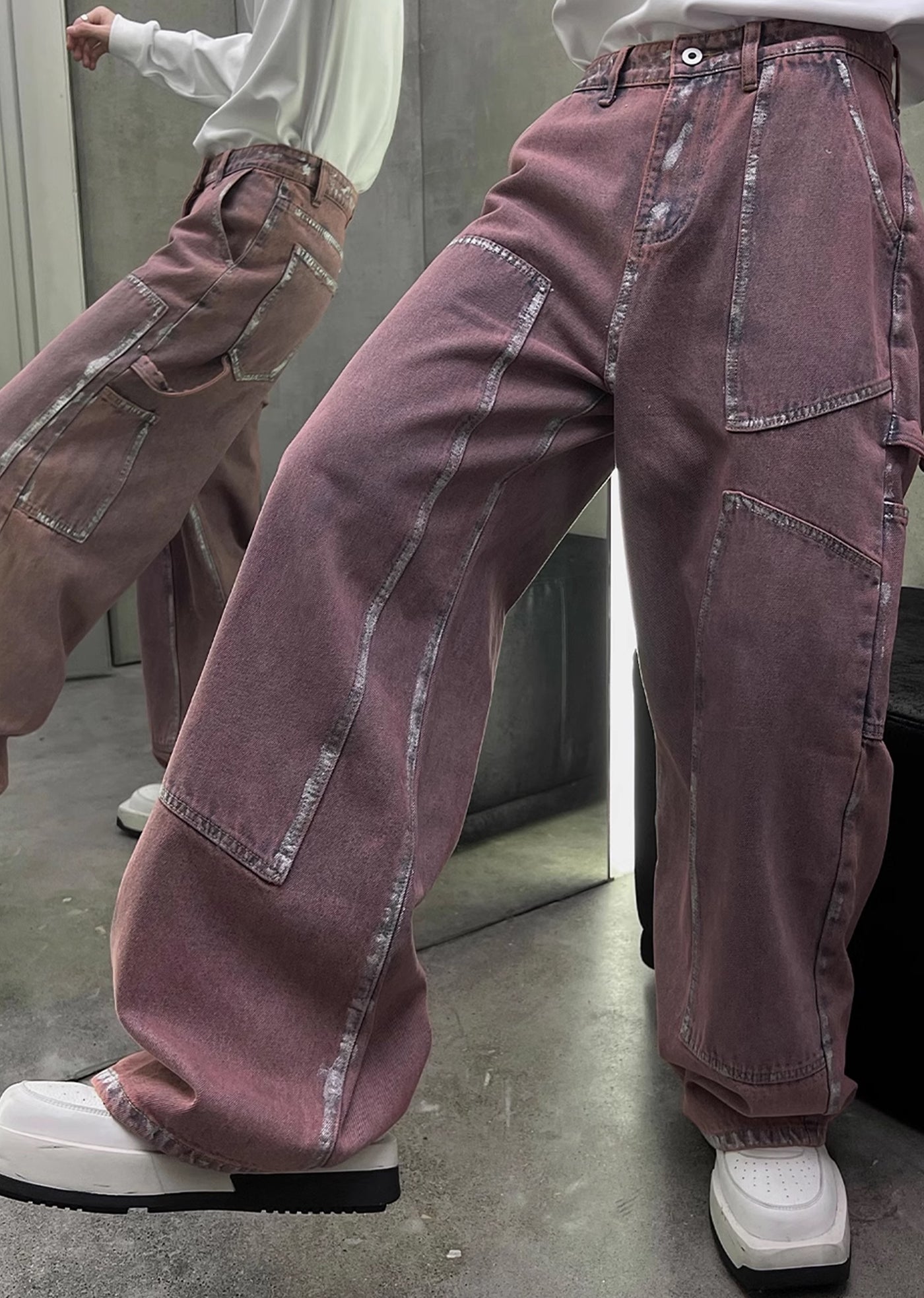 【SOULWORKER】Pinky purple color design line silhouette denim pants  SW0018