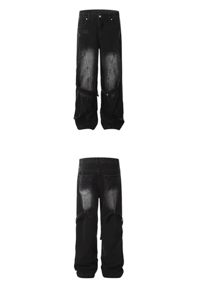 【76street】Dull washed vintage style suspender denim pants  ST0008