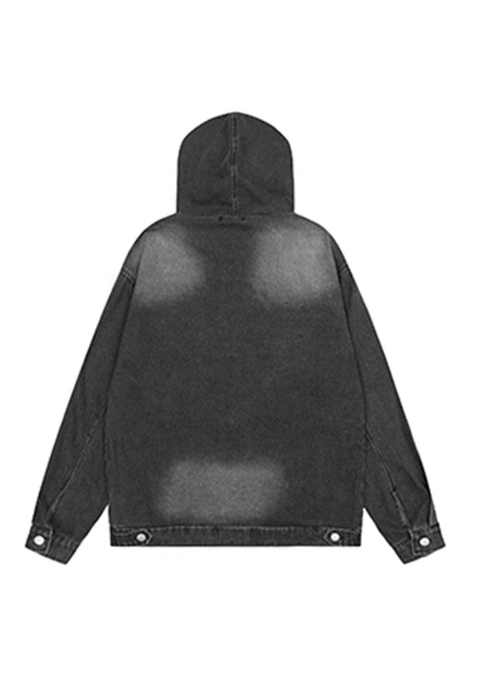 【BLACK BB】V-neck sewing design wide wash collar hoodie  BK0047